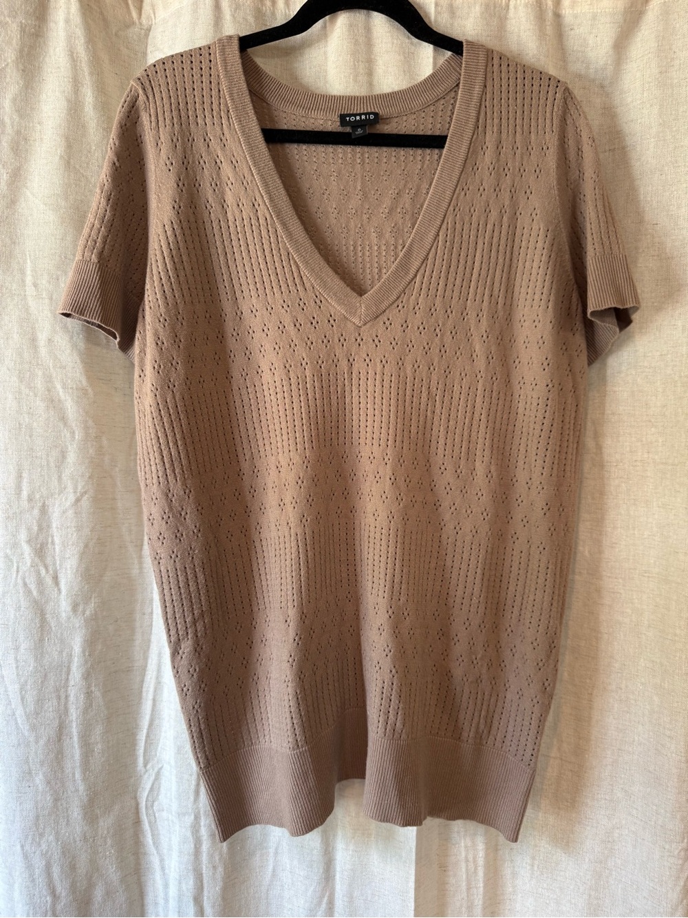 torrid Taupe V-Neck Short Sleeve Knit Sweater